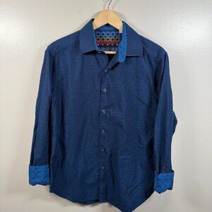 Robert Graham Button Up Shirt Size Medium Blue Flip Cuff Classic Fit Work Career